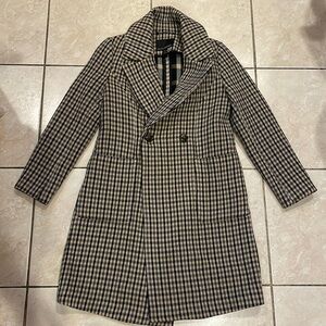 Banana Republic - black and light brown plaid coat